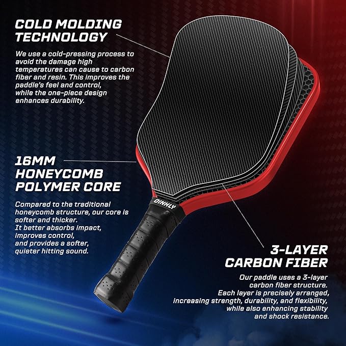 Raw Carbon Pickleball Paddles Set of 2/4, T700 Carbon Fiber Rackets with 16MM Honeycomb Polymer Core, 4 Balls and 1 Portable Carry Bag, USAPA Approved Pickleball Set for Men, Women