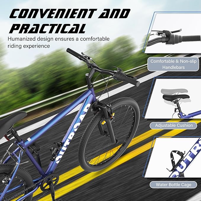 Beterland 26 Inch Mountain Bike, 1/7/21 Speed Comfort Bike wth Dual V Rakes, Bikes for Adults with Front Suspension and High Carbon Steel Frame, Bicycle with Adjustable Ergonomic Seat