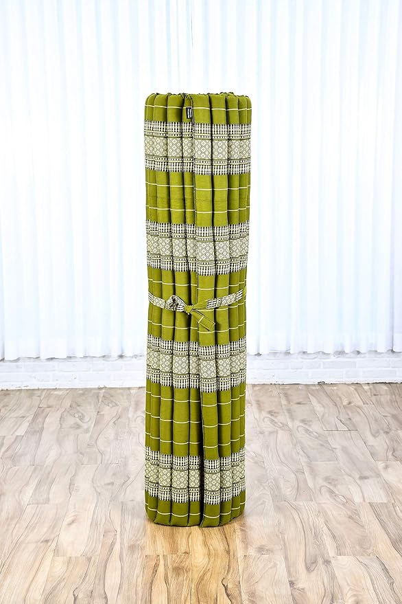 Leewadee - Foldable Floor Mattress - Japanese Roll Up Futon -Trifold Tatami Mat- Guest Floor Bed - Camping Mattress - Thai Massage Mat, Kapok Filled, 75 x 57 inches, Green