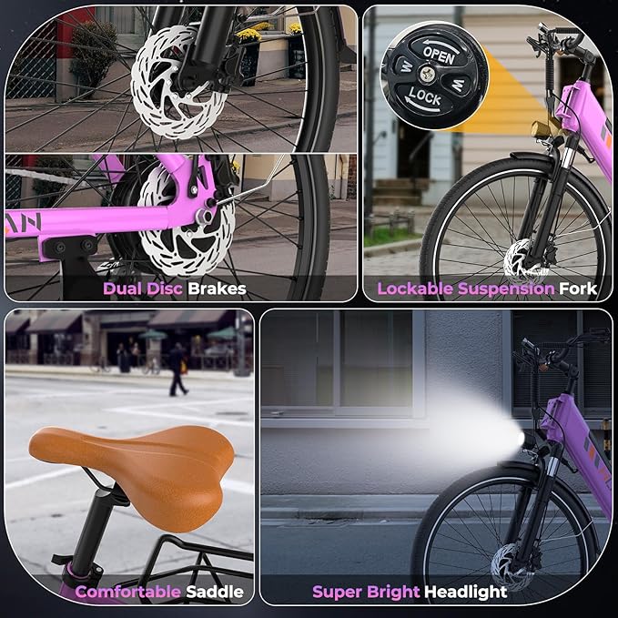 V80 Electric Bike, 1000W Motor 28MPH Ebike, 48V 13Ah Removeable Battery, 26'' City Cruiser Adult Electric Bicycles up to 70 Miles