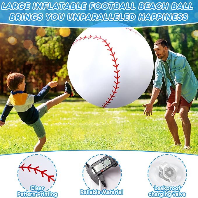 Lewtemi Giant Inflatable Sports Balls Large Inflatable Beach Ball Baseballs Soccer Rainbow Basketball Football for Sport Birthday Party Favor(3 Pcs,Soccer, Baseball, Basketball,40 Inch)