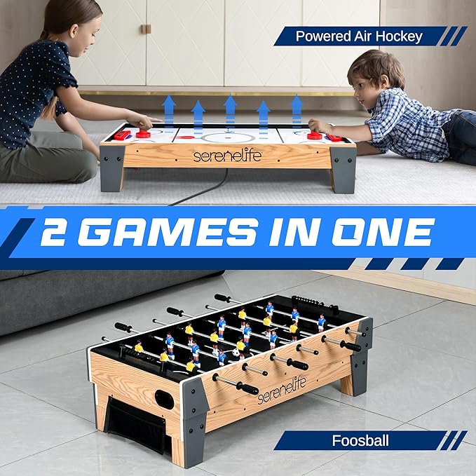 SereneLife 38” Table Top Air Hockey and 40” Foosball Set, 2-in-1 Swivel Game Table with Soccer Balls, Pushers, and Pucks for Game Rooms, Arcades, Bars, Parties, Family Gatherings