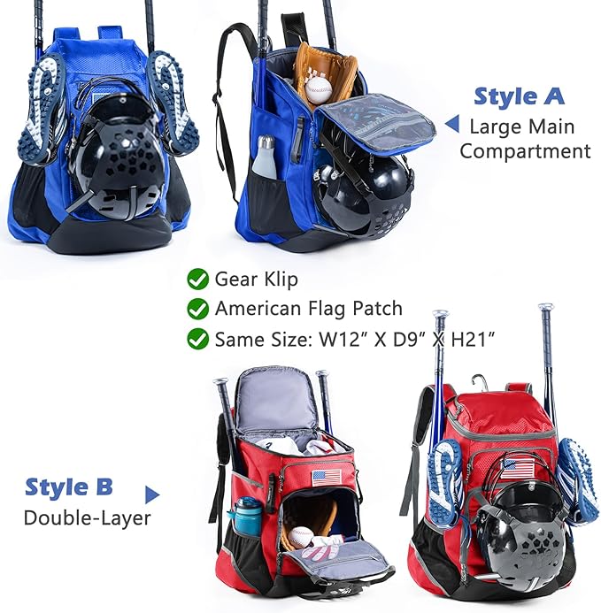 | Baseball Bag Softball Bat Bag, Double-layer Baseball Backpack Adult with Gear Klip To Hold Baseball Glove, Baseball Essential Gear, Youth Baseball Bag for Boys, Girls, Baseball Accessories