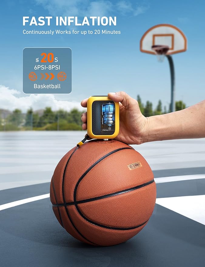 AstroAI Portable Electric Ball Pump - Ultra Fast Inflation, with Digital LCD Display, Preset Pressure with Ball Needle for Basketball, Soccer, and Sports Balls