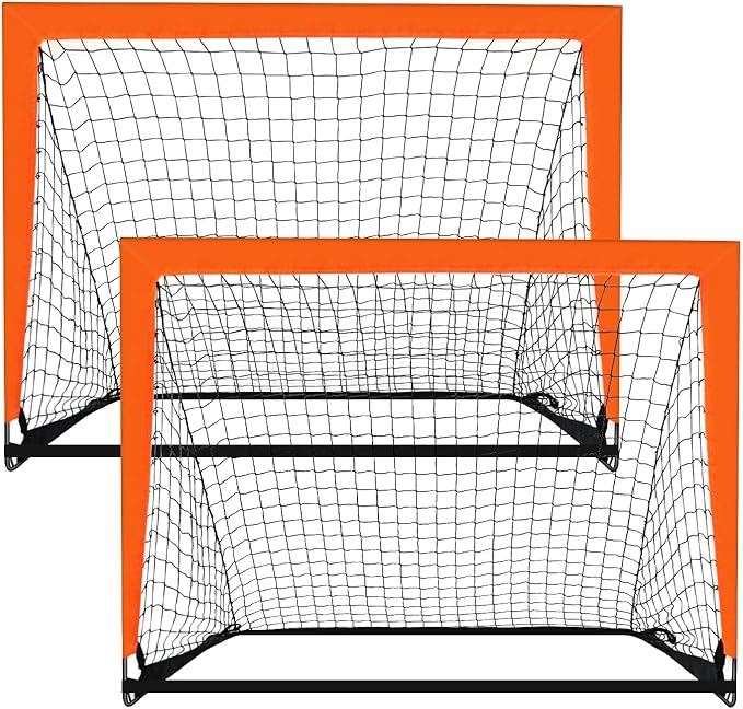 2 Pack 4’ x 3’ Size Orange Portable Kid Soccer Goals for Backyard, Soccer Training Equipment, Outdoor Sports Play, Youth Games