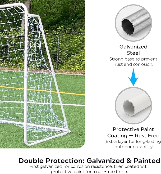 12x6 Ft Kids Soccer Goal for Backyard - Tournament-Style Soccer Net with Galvanized & Rust Free Steel Frame, 36 Straps, Stakes & Carry Bag – All-Weather Portable Goal for Kids for Training