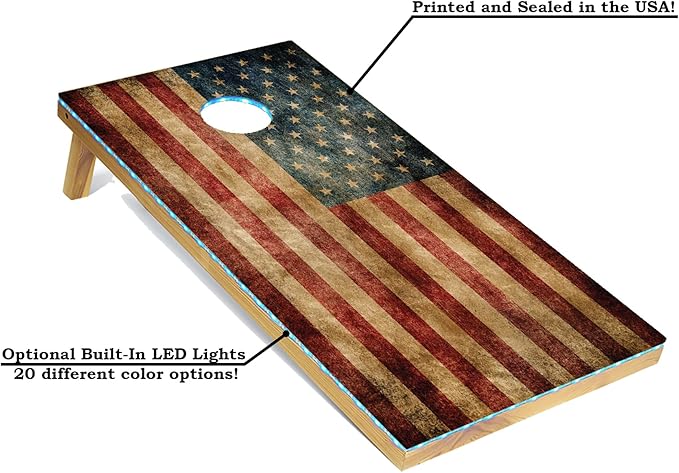 Tailgating Pros Cornhole Board Set w/Bean Bags and Carrying Case - 4'x2' Corn Hole Toss - Tournament and Lightweight Options - Optional LED Lights
