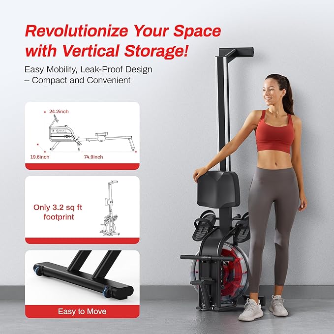 Magnetic Rowing Machines for Home (R05), Water Rowing (R10), 16 Levels of Quiet Resistance Foldable Compact Rowing Machine 350 LB Weight Capacity with Bluetooth, App Supported, Tablet Holder