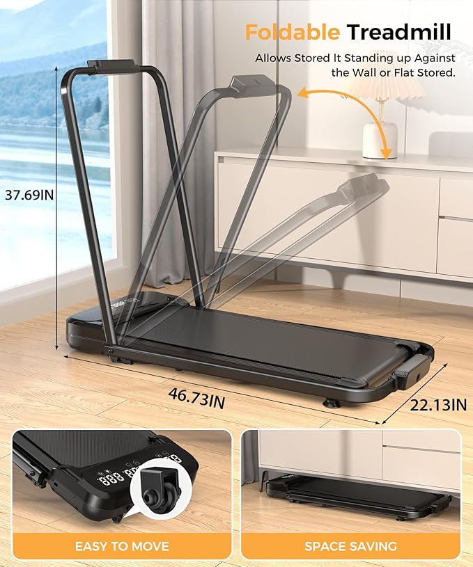 Walking Pad, Under Desk Treadmill, Walking Pad with Incline, 2 in 1 Treadmills for Home/Office, Compact Portable Foldable Treadmill, Installation-Free Low Noise, Safety Lock and LED Display