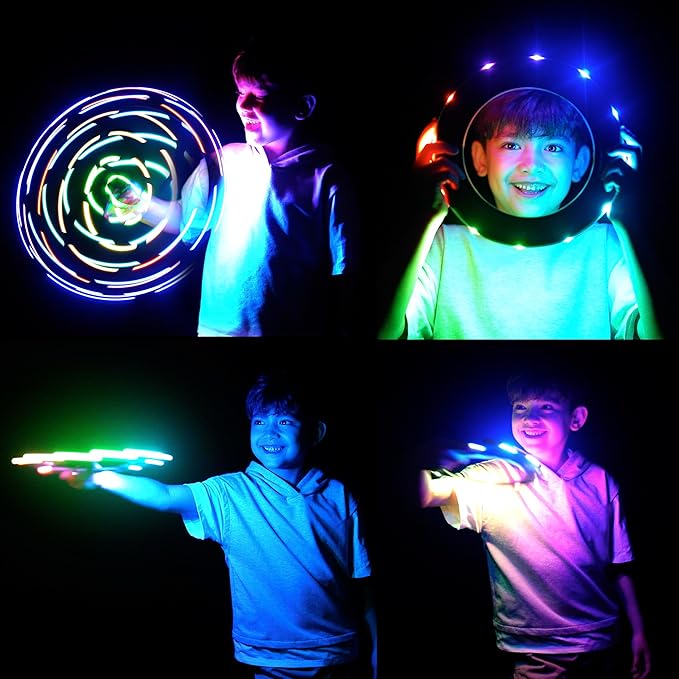 TOSY Flying Ring - 12 LEDs, Super Bright, Lost Mode, Auto Light Up, Camping Essentials for Kids/Teens/Boy/Girl, Safe & Soft, Waterproof, Pool/Beach Games, Lightweight Toy (Green)