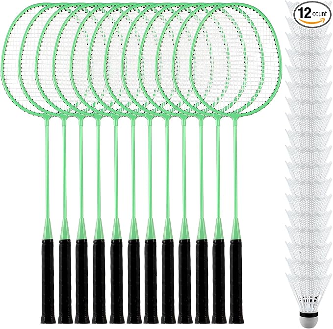 Wettarn 12 Pcs Badminton Rackets Bulk with 18 Nylon Badmintons, Shuttle Set for Adults Teenagers Youth Beginners Advanced Player Backyard Gym Beach Outdoor