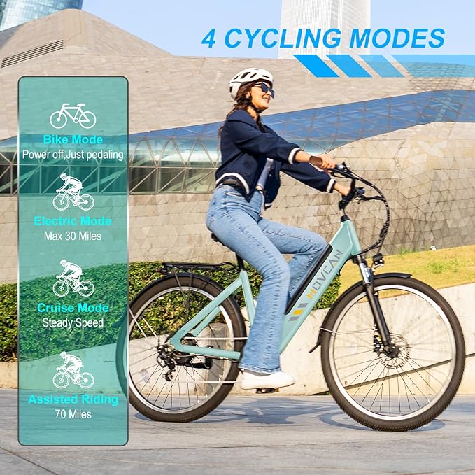 V80 Electric Bike, 1000W Motor 28MPH Ebike, 48V 13Ah Removeable Battery, 26'' City Cruiser Adult Electric Bicycles up to 70 Miles