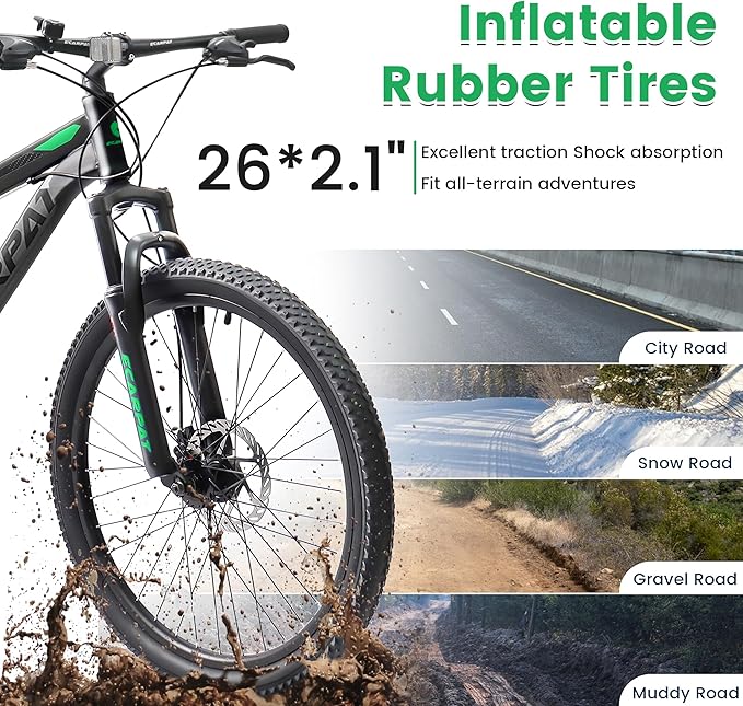 24/26/27.5 Inch Mountain Bike, Dual Full Suspension 21 Speed Womens Mens Mountain Bikes, Commuter Bike with Carbon Steel Frame and Dual Disc Brakes