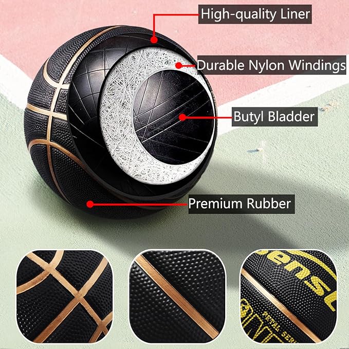 Senston 27.5‘’/29.5'' Basketball Outdoor Indoor Rubber Basketball Ball for Kids/Adult Official Size 5/7 Basket Ball with Pump