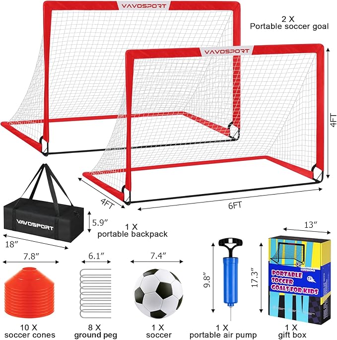 Soccer Goal, 2 of 6'x4' Kids Soccer Goals for Backyard Set, Portable Pop Up Soccer Net, Practice Soccer Training Equipment with Ball, Cones for Toddler,Youth Sports Outdoor Games Yard Play