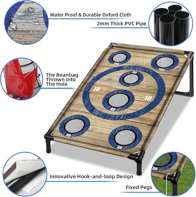 NZQXJXZ Portable Cornhole Board Set 3x2 Ft with 8 Bean Bags Corn Hole Toss Game Cornhole Games for Indoor and Outdoor Parties, Ideal for Kids, Adults, Camping Travel,Parties,Beach, Yard