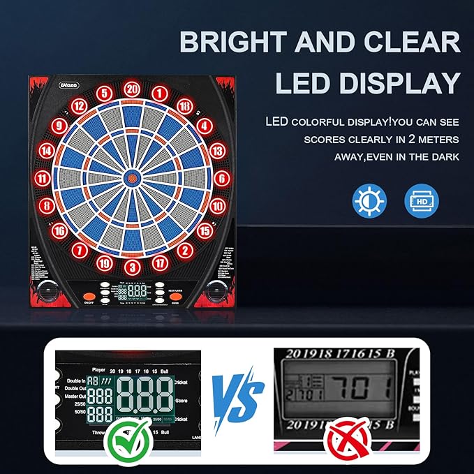 Electronic Dartboard, Dual Speakers with Automatic Voice Announcing Score, High Definition LCD Display, Includes 12 Soft Tip Darts, Suitable for Family Gatherings Bar Entertainment