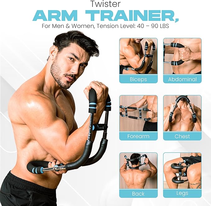 Twister Arm trainer for Men & Women – Adjustable (40-90 lbs) Chest & Arm Workout Equipment Portable Spring Home Gym Strength Trainer with 4 Spring, Anti-Slip Handles for Easy Grip & Carry Bag
