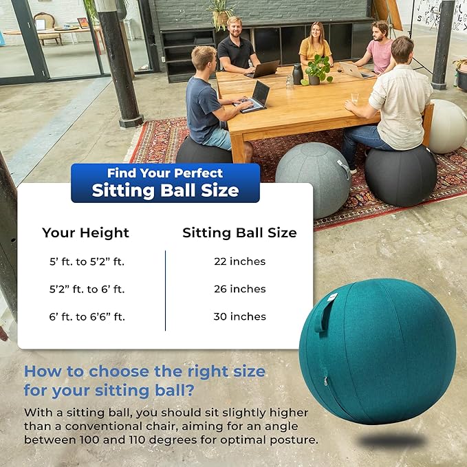 Balance Ball Chair for Office & Home - Ergonomic Exercise Ball for Posture & Back Pain Relief, Yoga Ball Chair - Sitting Ball with Washable Linen Cover