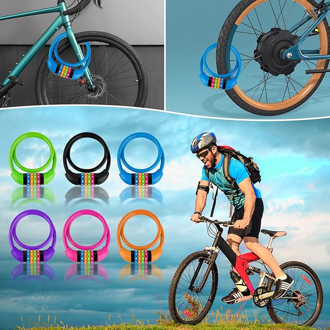 Bike Lock Cable, Bicycle Cable Lock with 4 Digit Combination & Large Lock Head, Resettable Kids Bike Cable Lock, 2 Ft x ∅1/2 IN, Lock for Bike, Scooter, Skateboard, motorcycle, E Bike (Purple)