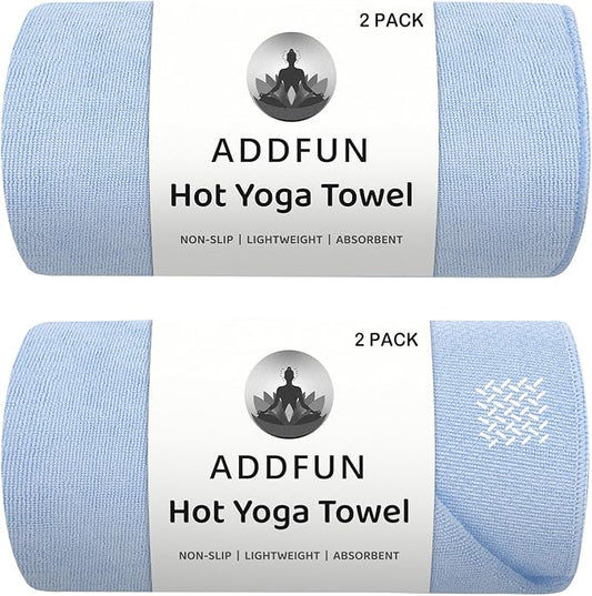 Hot Yoga Towel, 2 Pack Yoga Mat Towel Yoga Towels for Hot Yoga Non Slip with Grip Dots Sweat Absorbent Microfiber Pilates Towel for Bikram Exercise and Fitness