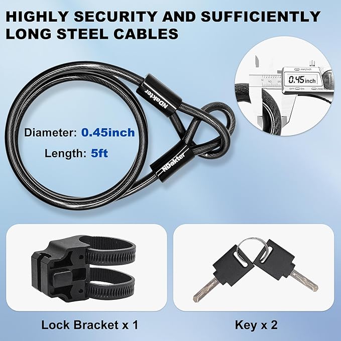 NDakter Bike Locks Heavy Duty Anti Theft,18mm Bicycle Combo U Lock with 5FT Cable, 4-Digit Resettable Combination Electric Scooter Lock with 2Keys and Bracket for Tricycle, Moped, Motorcycle (Blue)