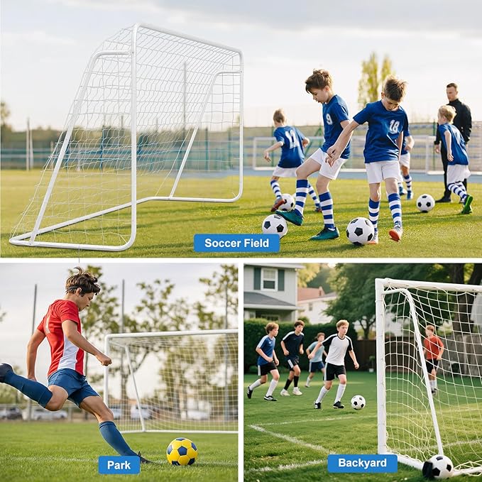 MOPHOTO 6x4/8x6/10x6.5/12x6/16x7ft Soccer Goals for Backyard, Foldable Steel Soccer Goal with 6 Cones, Weatherproof Soccer Goal for Teens/Adults Practice Training