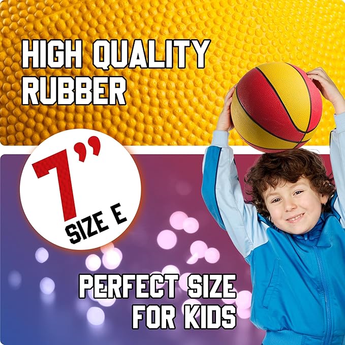 Rubber Mini Basketballs 7 Inch, Size 3 (Pack of 4) - Pool Basketball for Kids in Assorted Colors Indoor & Outdoor, Boys & Girls, for Small Hoops, Game Prizes, Arcade Games, with Pump