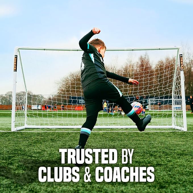 Flick Ultimate All Weather uPVC Soccer Goal with UV treated 70mm thick posts, integrated locking system, and strengthened corners 12x6