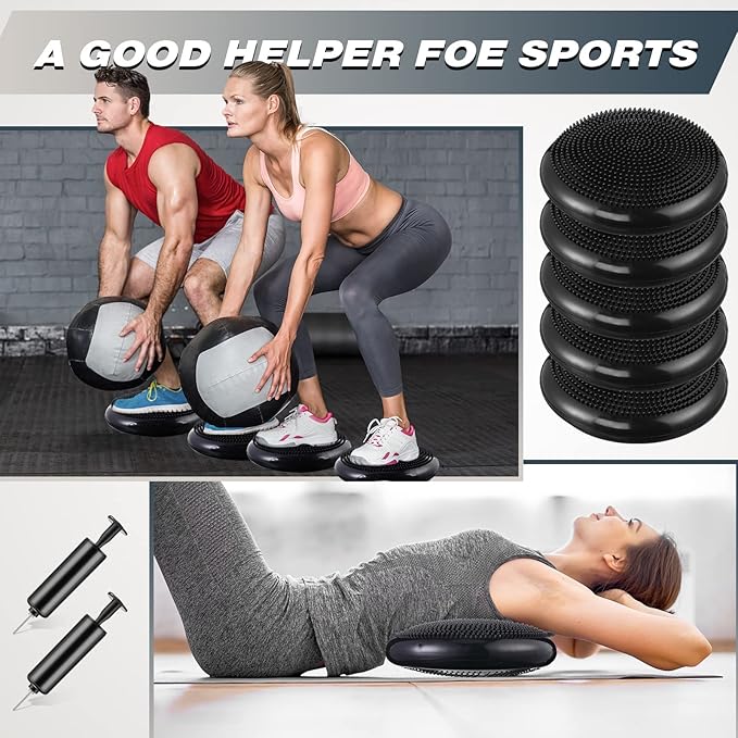 Leitee 10 Pcs Wobble Cushion Inflated Wiggle Seats 13.4'' Balance Disc with Air Pump Sensory Flexible Seat Balance Pad for Focus Sensory Training Core Stability Physical Exercise Home Office