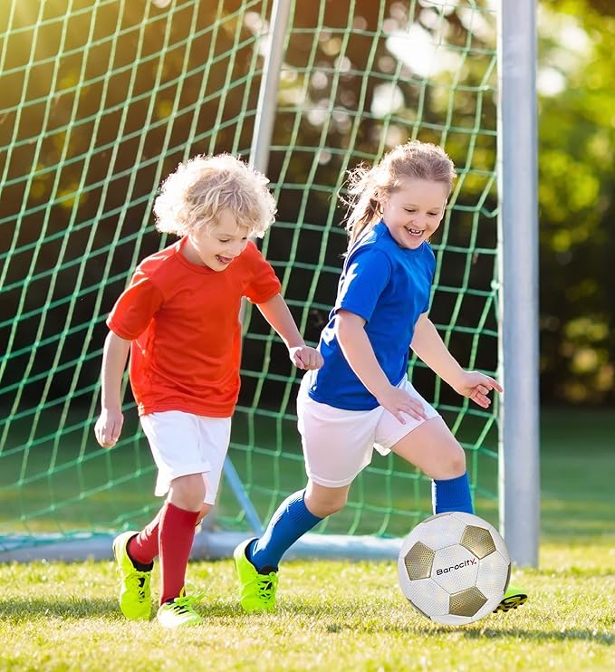 Soccer Ball - Premium Boy and Girl Official Match Ball with Cool Reflective Iridescent Rainbow Hex Pattern, Durable, Indoor, Outdoor, Training, Practice, Playtime and Games