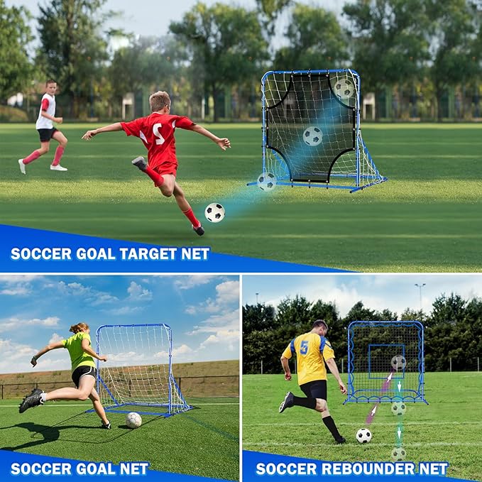 Three Mode Soccer Goal & Rebounder Net & Target Net,Four Targets for Precise Training,Tough-Built for Intense Shots,Quick-Switch Angle Soccer Training for Control/Passing Practice for Kids Teen