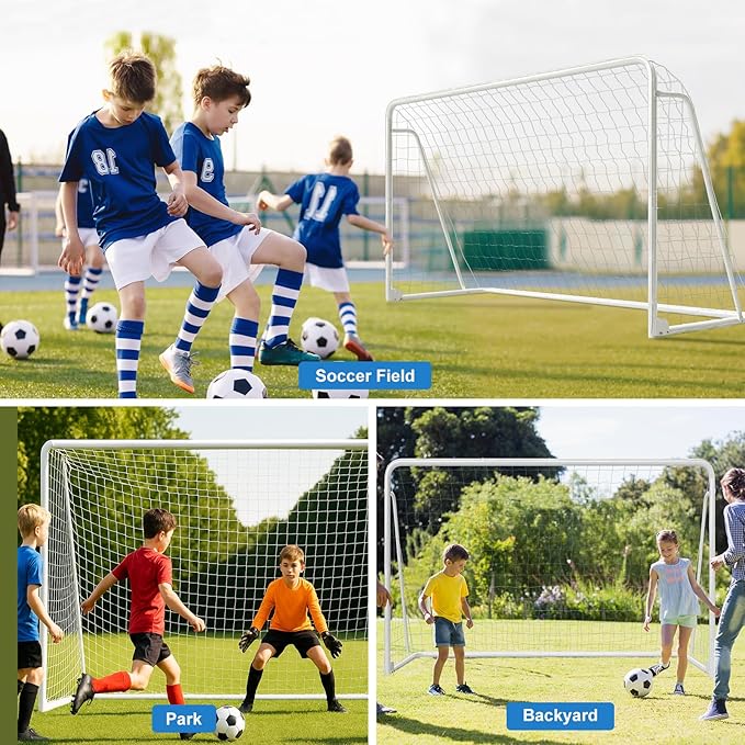 MOPHOTO 6x4/8x6/10x6.5/12x6/16x7ft Soccer Goals for Backyard, Foldable Steel Soccer Goal with 6 Cones, Weatherproof Soccer Goal for Teens/Adults Practice Training