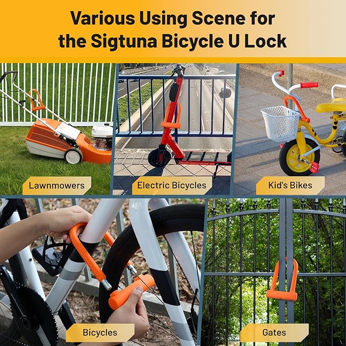 Sigtuna Compact U-Lock | Lightweight Silicone Coated Bike U-Lock (Orange) for Bicycle, E-Bike, Scooter, Motorcycle, Outdoor Equipments