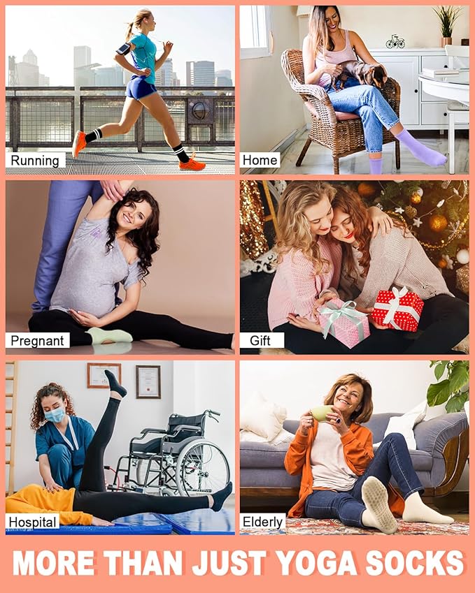 6 Pairs Grip Pilates Socks for Women, Non-slip Yoga Athletic Socks for Barre Ballet Barefoot Workout Hospital