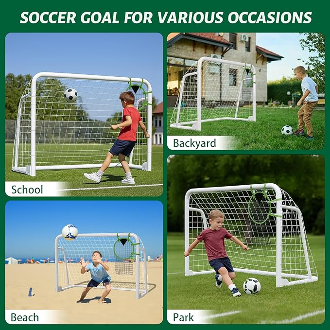 NAIZEA Soccer Goal - 12x6FT/16x7FT/10x6FT/8x6FT/6x4FT Soccer Goals for Backyard - Metal Soccer Goals for Youth Adult - Multiple Sizes Colors - Perfect for Games Indoor Outdoor Practice