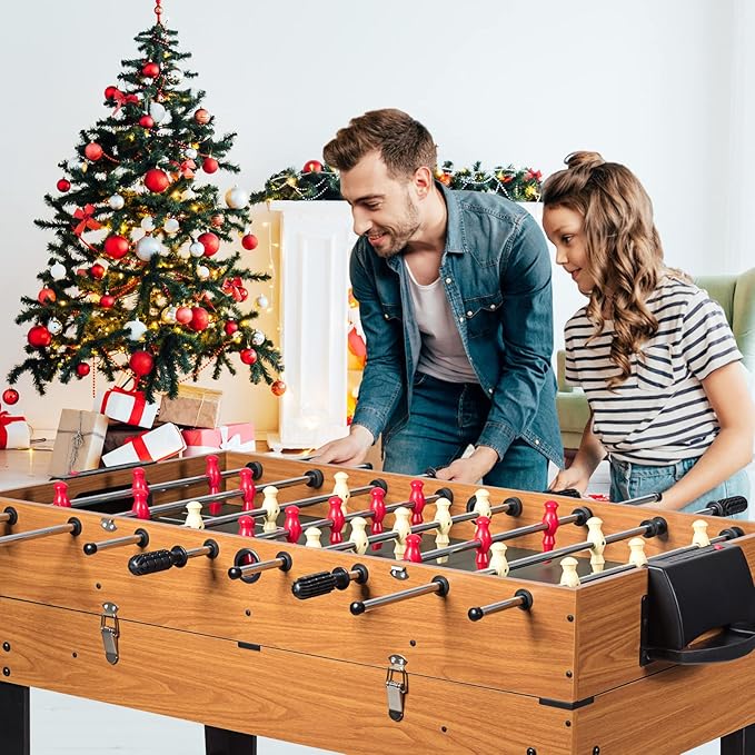 ARLIME 3 in 1 Multi Game Table, 48'' Foosball Desk w/Billiards, Soccer, Slide Hockey, Wood Foosball Table for Adults, Game Room, Parties