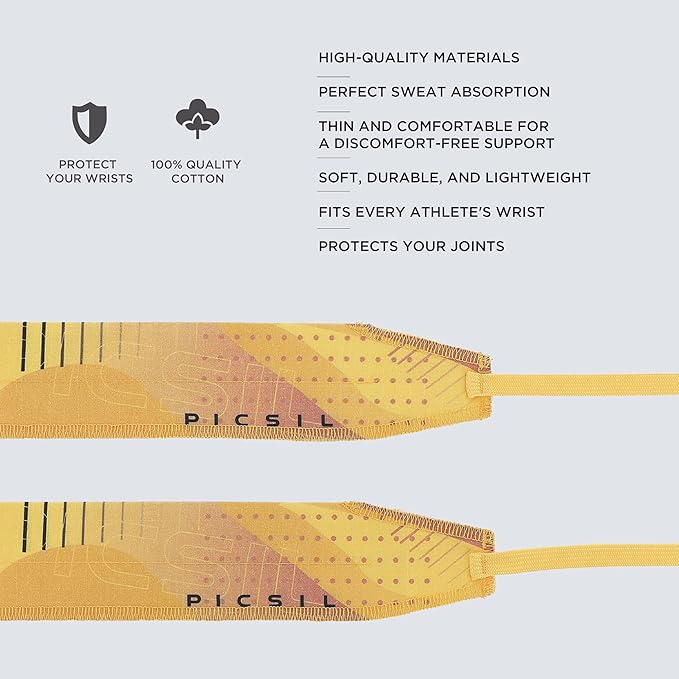 PICSIL Adjustable Wrist Support, Premium Fabric Weightlifting and Yoga Sweat Bands for Gym, for Women and Men, 1 Pair