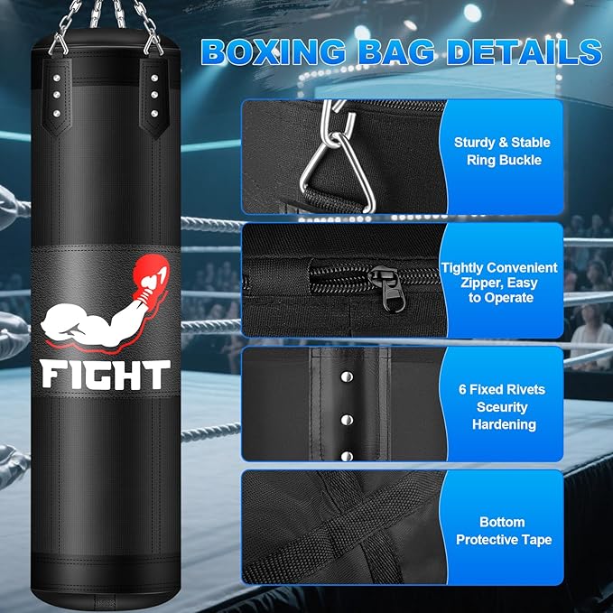 Punching Bag Set for Adults, 4FT Heavy Boxing Bag Set with 12 OZ Boxing Gloves, Suitable for MMA Karate Kickboxing Boxing Muay Thai Training at Home or Gym - Unfilled Heavy Bag