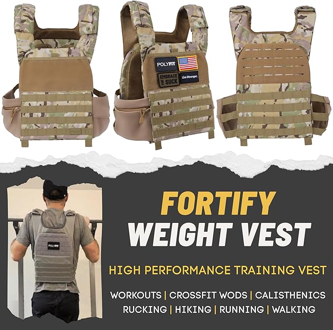 POLYFIT (Fortify) Weighted Vest for Strength and Endurance Training, Rucking, Fitness Workouts, Running, WODs