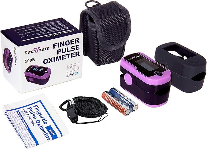 Zacurate FSA/HSA Eligible 500E Premium Fingertip Pulse Oximeter Oximetry Blood Oxygen Saturation Monitor with Silicon Cover, Batteries and Lanyard (Mystic Purple)