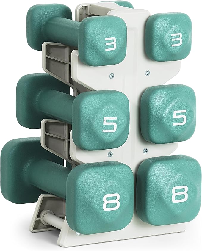 Tone Fitness Neoprene Dumbbell Set with Storage Rack – Non-Slip, Anti-Roll Hand Weights for Home Gym Workouts | 20 lb, 32 lb, & 50 lb Options