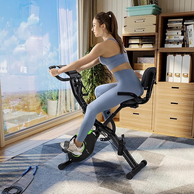 Caromix Folding Exercise Bike, 5 in 1 Stationary Magnetic Cycling Bicycle Upright Indoor Cycling Bike for Home Workout 330LB Capacity