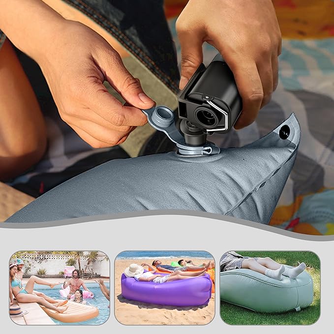 THE WEEKEND Portable Air Pump for Inflatables with Camping Lantern,3kPa Tiny Air Mattress Pump with 2000mAh Rechargeable Battery,Inflate Deflate for Sleeping Pads Pool Floats Inflatable Toys (Black)