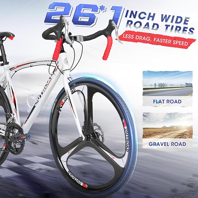 Road Bike 14-21Speed 700C Wheel with Light Aluminum Alloy Frame Commuter Bicycle with Dual Disc/V Brakes for Women and Men Black,White,Blue,Red