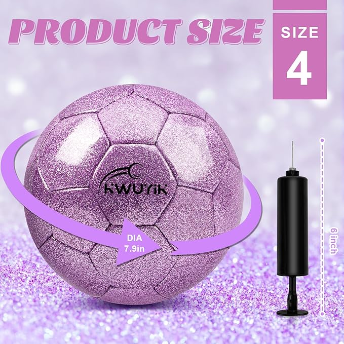 Size 3 4 5 Glitter Pink Gold Purple Soccer Ball Set with Pump Youth Soccer Ball for Kids Aged 4-6 6-8 8-12 Toddler Soccer Ball Soft Training Ball Practice for Teens Children Adults Boys Girls