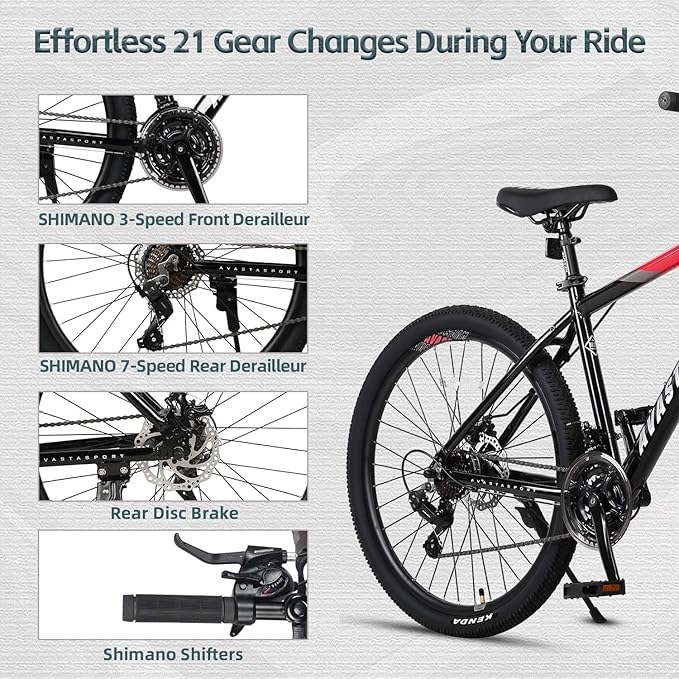 AVASTA Earth 26 27.5 inch Mountain Bike with 21-Speed,Aluminum Frame, Dual Disc Brake, Comfortable Saddle,Multiple Colors