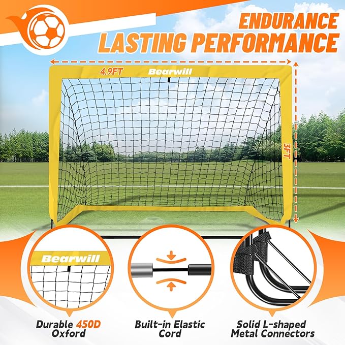 Soccer Goal, Kids Soccer Goals for Backyard Set of 2, 4x3ft Portable Soccer Goal Pop Up Soccer Net, Kids Soccer Net Training Equipment with Soccer Ball, Ladder, Cones, Targets