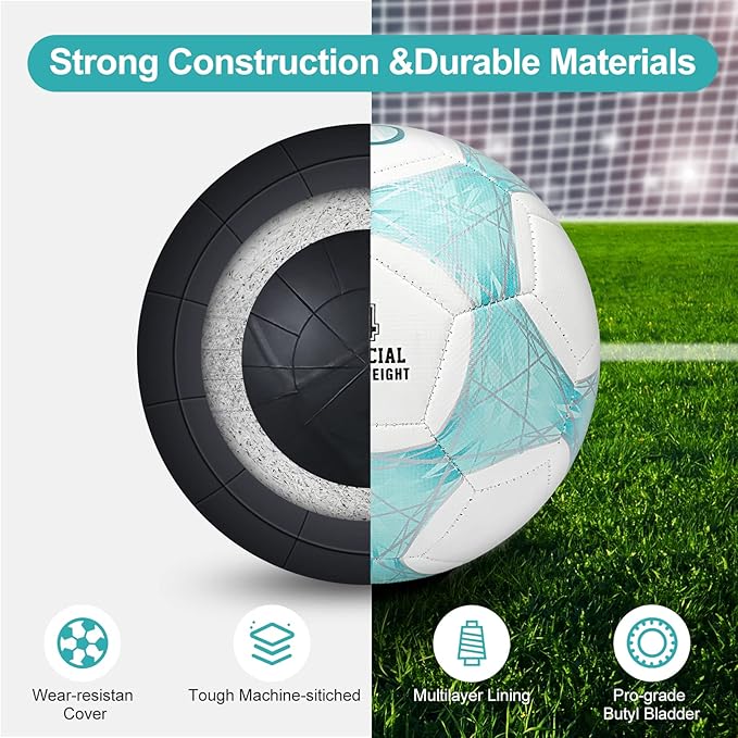 STEEFAN Teal/Blue/Pink Soccer Ball Size 4 for Kids Outdoor Play,Color Change Soccer Official Ball with Needles and Air Pump,Gift Idea for Kid Teen Boy Girl Junior Women,Indoor Outdoor Game Soccer Ball