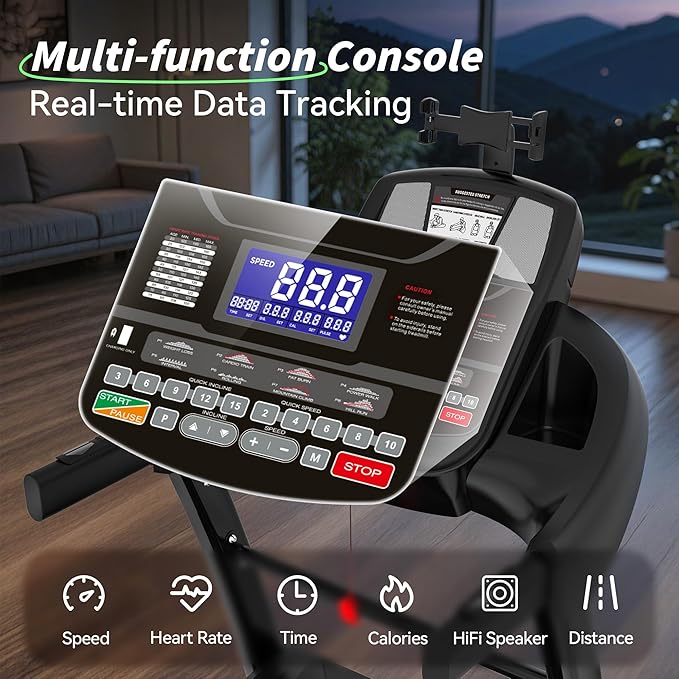 Running Treadmill for Home 400lbs Capacity, 5.1HP Folding Treadmill with 15% Auto Incline, Exercise Machine with Handle, App Scene Simulation, 18" Wide Deck, 0.6-10MPH, Included